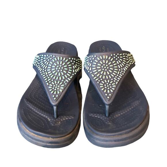 CROCS Shoes - Crocs Monterey Diamante Blue Studded Comfort Sandals Flip Flops Women's Size 9